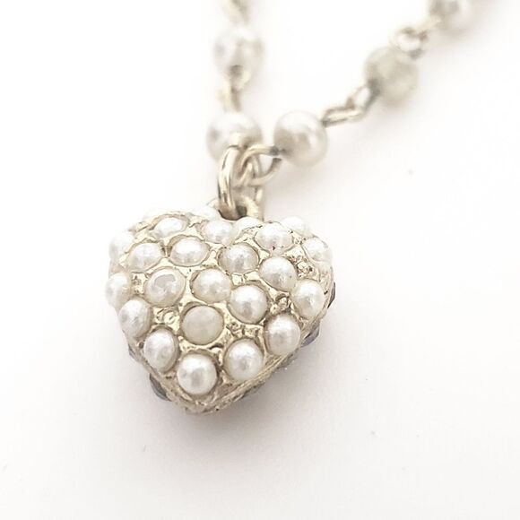ARTISAN RECYCLED JEWELRY Goldtone & Pearls Heart Necklace Valentine's Day - Picture 6 of 9